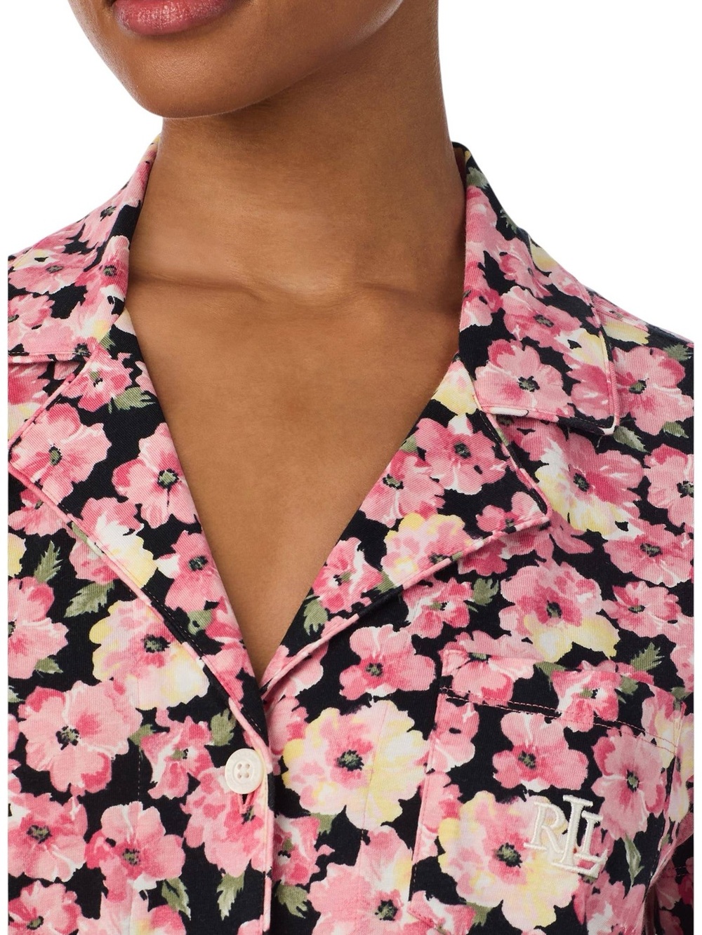 Lauren Ralph Lauren Pajama Set Women Black Pink Floral Short Sleeve 2X NWT - Picture 2 of 12